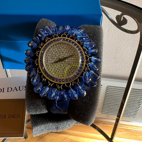 Heidi Daus Crystal Blue Beaded Fringe Watch Bracelet Limited Edition Collection - Picture 1 of 6